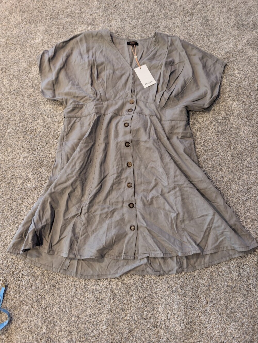 Quince Vintage Wash Button Front Tencel V-neck Dress XL Olive Green